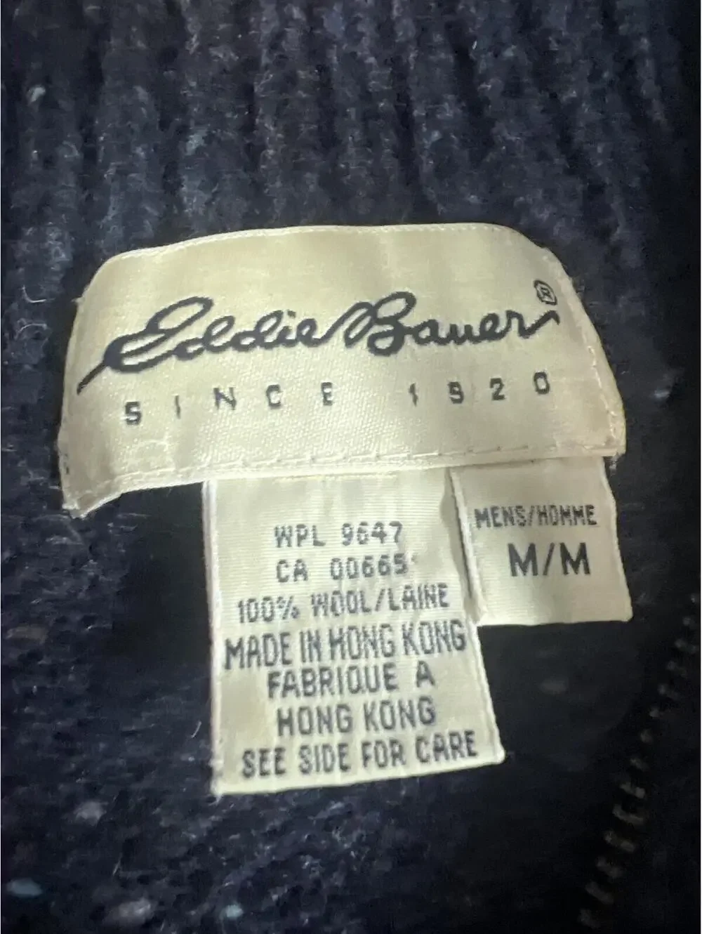 Eddie Bauer Men's Navy Blue 100% Wool Half-Zip Sweater Medium - Picture 2 of 5
